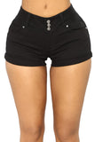 Mid Rise Triple Button Stretch Denim Shorts