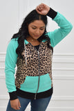 Leopard Patchwork Zipped Pockets Plus Size Hoodie