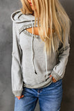 Cut Out Bead Long Sleeve Pullover Sweatshirt
