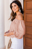 Pink Subtle Jacquard Long Sleeve Off Shoulder Blouse