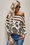 Striped Leopard Long Sleeves Blouse
