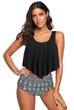 Print Crop Ruffled Overlay High Waist Tankini