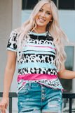 Cow Leopard Striped O-Neck Western Tee