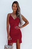 Criss Cross Spaghetti Strap Side Split Bodycon Mini Dress