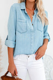 Roll up Long Sleeves Frayed Hem Denim Shirt