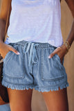 Casual Pocketed Frayed Denim Shorts