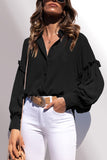 Black Ruffled Patchwork Bubble Sleeve Loose Shirt