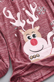 Christmas Reindeer Snow Print Zipped Pullover Top