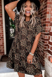 Leopard Printed O-Neck Short Sleeve Dress