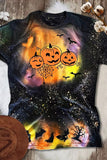 Halloween Pumpkin Face Bat Bleached T-Shirt