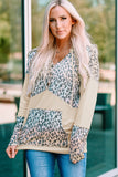 Leopard Patchwork Buttons Hooded Sweatshirt with Pocket