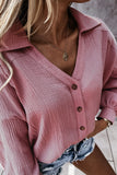 Turn Collar V Neck Crinkled Cuffed Shirt