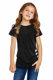 Side Button Detail Short Sleeve T Shirt for Little Girls