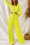 Cut Out Knotted Long Sleeve Wide Leg Jumpsuit