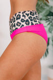 Neon Pink Leopard Print Trim Bandeau Bikini