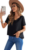 Wine Lace V Neck Short Sleeve T-shirt
