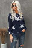 Fashion Five-pointed Star Print Round Neck Black Sweatshirt