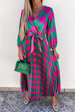 color Rhombus Contrast Color Block Belted Maxi Dress