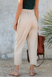 Beige Drawstring Pocketed Straight Leg Denim Pants