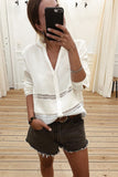 Long Sleeve Crochet Insert Crinkle Blouse