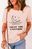 Pink Trust The Universe Moon Boat Star Print T Shirt