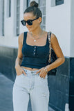 Ribbed Knit Henley Crop Tank