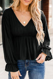 Pleated Ruffled V Neck Babydoll Top