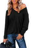 V Neck Long Sleeve Pocket Top