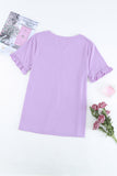 Purple Solid Ruffled Short Sleeve T-shirt