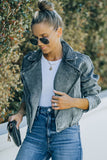 Gray Lapel Collar Open Front Denim Jacket