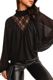 Lace Contrast Sheer Frilled Neck Blouse