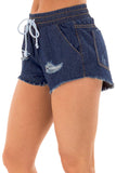 Dark Blue Wash Distressed Denim Shorts