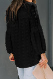 Ruffled Split Neck Lace Hollow Out Puff Sleeve Polka Dot Blouse