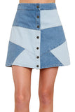 Color Block Buttons Denim Skirt