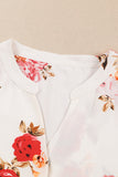 Beige Floral Print V Neck Button Down Blouse