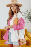 Rose Color Block Textured Long Sleeve Shirt with Pocket