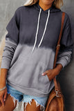 Light Green Dip-Dye Colorblock Drawstring Hoodie with Pockets