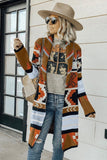 Multicolor Ethnic Style Knee Length Open Front Cardigan