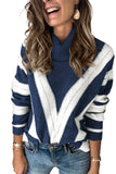 Striped Color Block Turtleneck Knitted Sweater