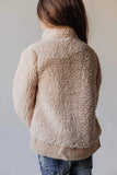 Beige Buttoned Solid Fleece Girl's Coat