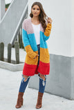 Multicolor Color Block Drape Oversized Knitted Cardigan