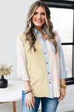 Sky Blue Plaid Color Block Long Sleeve Shirt