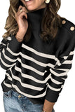 Striped Turtleneck Long Sleeve Sweater with Buttons