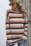 Multicolor Striped Drop Shoulder Loose Top with Slits