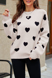 Heart Pattern Ribbed Trim Knit Sweater