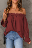 Red Frilled Off-shoulder Neckline Loose Blouse