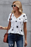 V Neck Stars Print Gray T-shirt