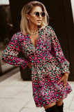 Rose Deep V Neck Cinched Waist Leopard Dress