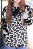 Black Leopard Print Pullover Hoodie with Pocket