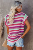 Striped Ruffle Short Sleeve Knit Top